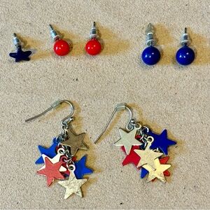 Group of 7 pierced earrings in red & blue w stars Perfect to celebrate the USA